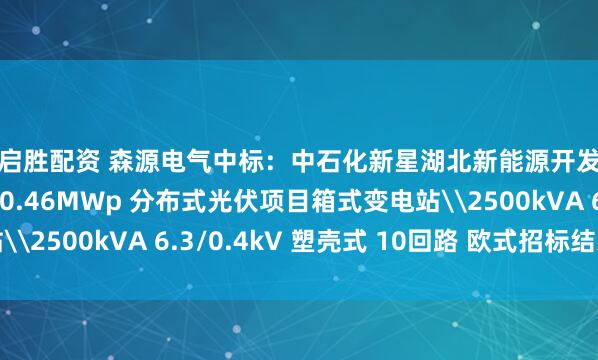 易启胜配资 森源电气中标：中石化新星湖北新能源开发有限公司中韩石化 10.46MWp 分布式光伏项目箱式变电站\2500kVA 6.3/0.4kV 塑壳式 10回路 欧式招标结果公告